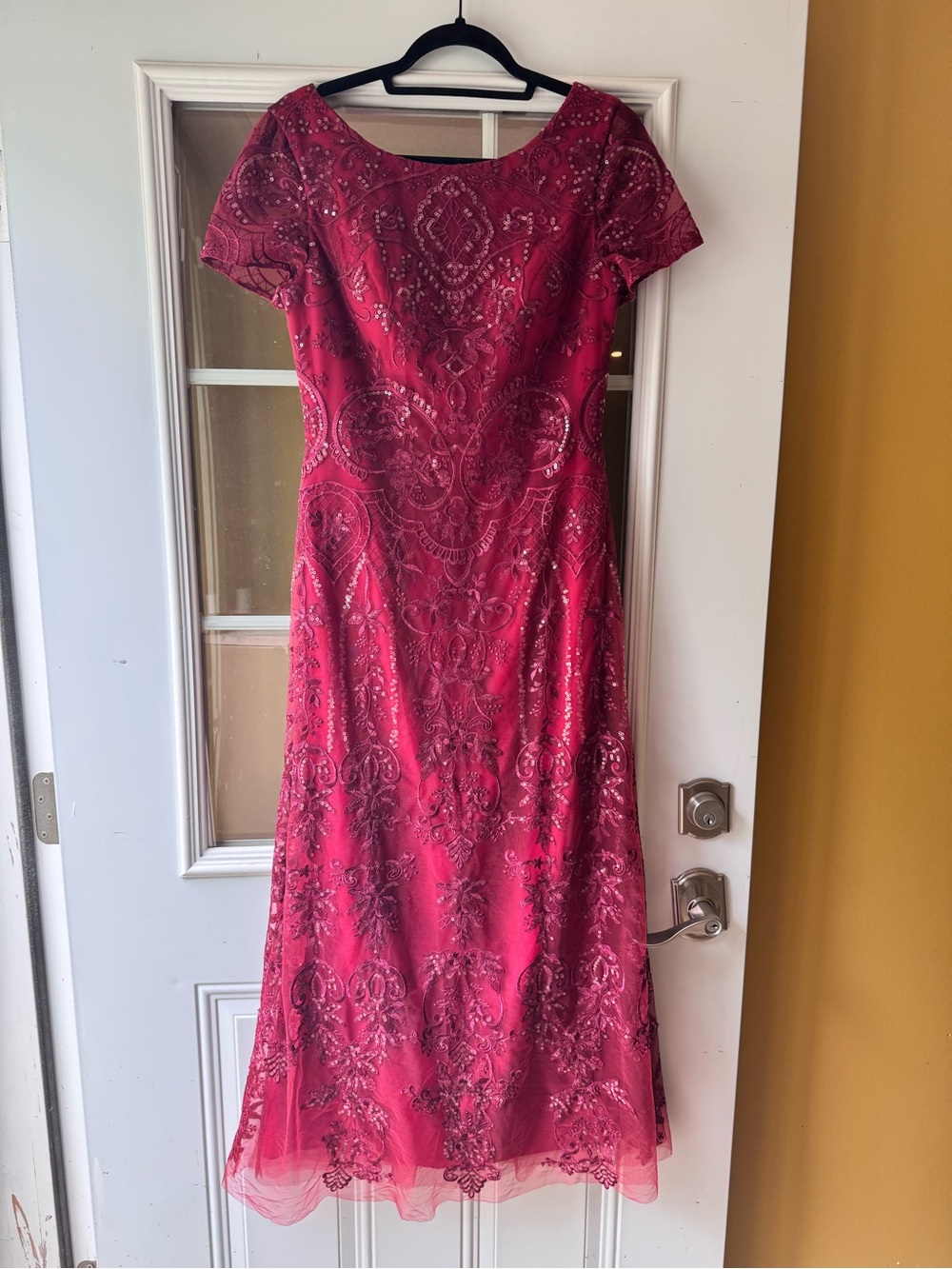 Sequin Burgundy Maxi Dress with Short Sleeves